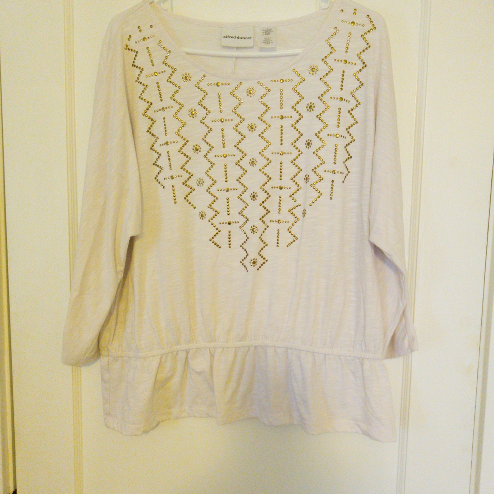 Alfred Dunner Gold and White Boxy Embellished Tunic